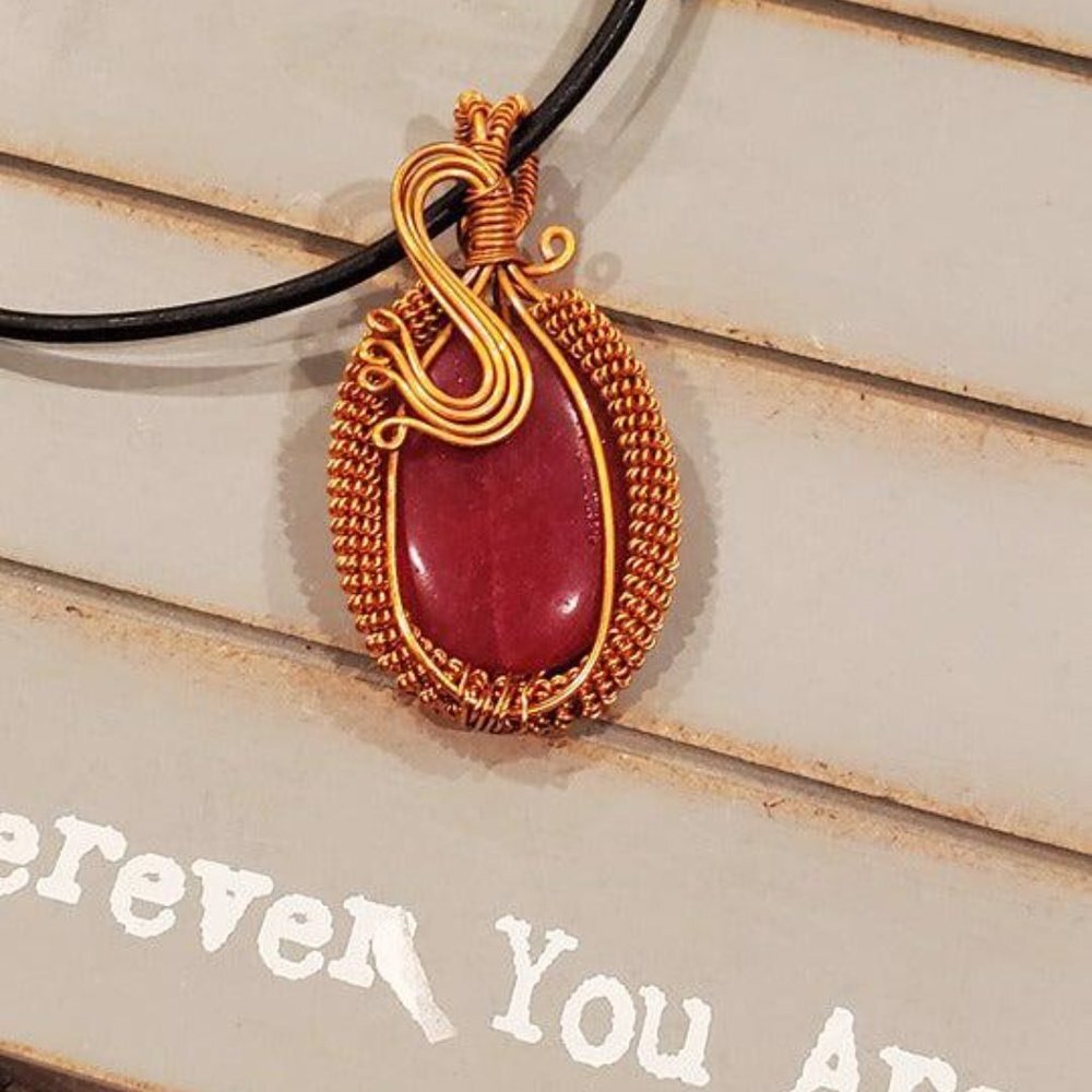 pink ruby copper wrapped necklace